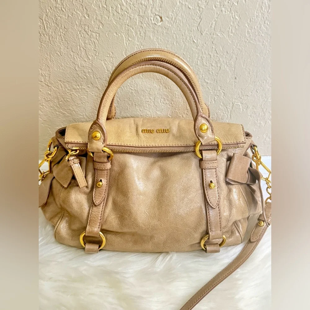 Miu Miu Beige Leather Satchel with Gold Hardware - Picture 1 of 13